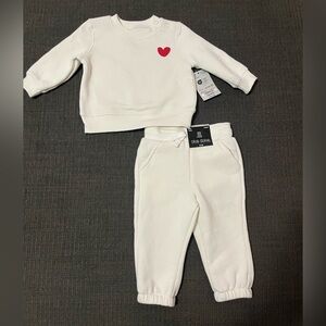 White Kids Joggers and Sweatshirt Set with Red Heart 6 Months
